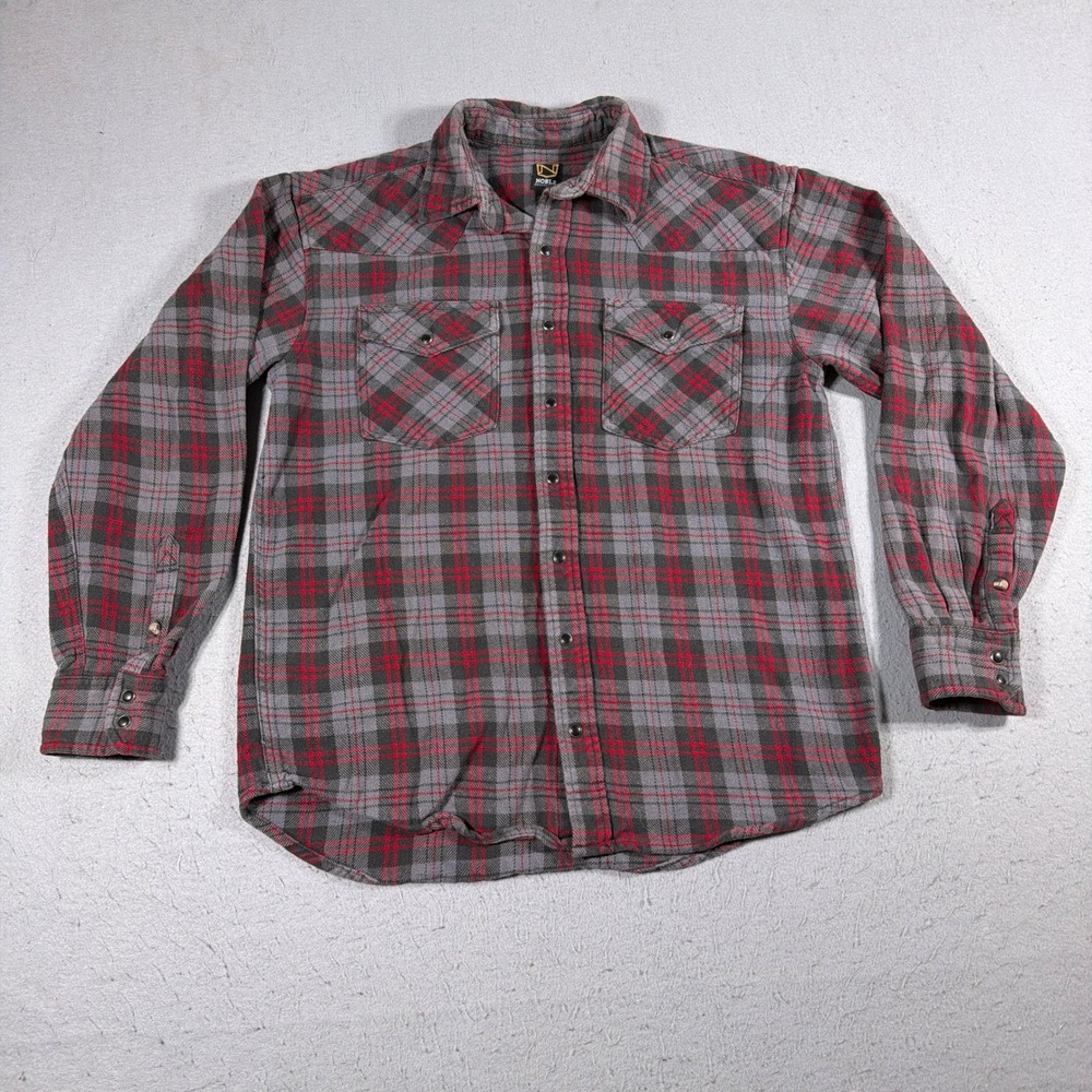 Noble Outfitters Flannel Shirt Men‎ Large Regular Gray Red Plaid Button Up Warm